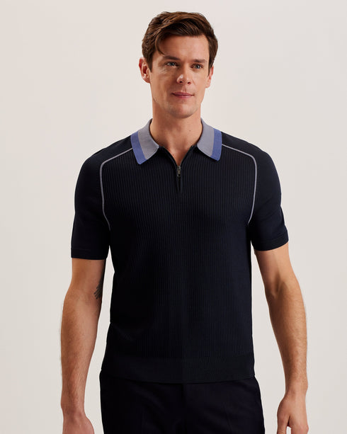 PAXTO-Knitwear-SS Regular Textured Zip Polo- Ted Baker Romania
